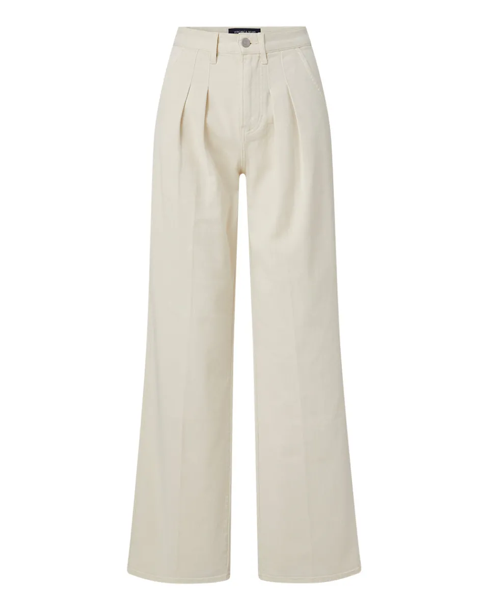 Veronica Beard Jeans*Mia Mid-Rise, Pleated Wide-Leg Jean Ecru