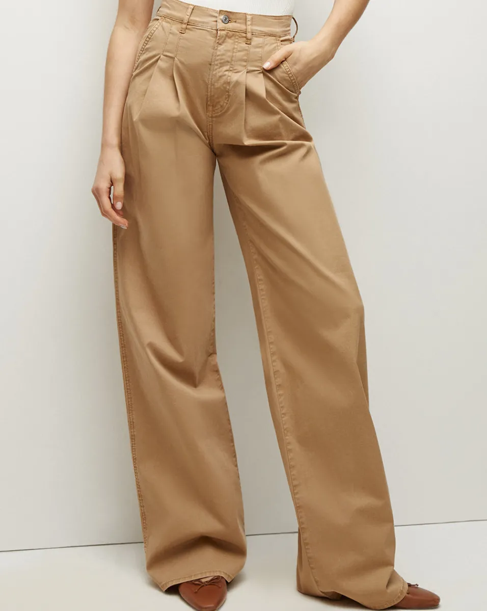 Veronica Beard Pants*Mia Wide-Leg Pleated Pant in Khaki