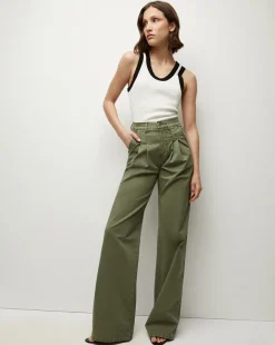 Veronica Beard Pants*Mia Wide-Leg Pleated Pant in Stone Army StoneArmy