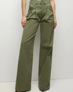 Veronica Beard Pants*Mia Wide-Leg Pleated Pant in Stone Army StoneArmy