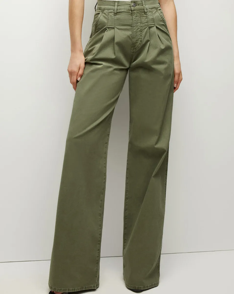 Veronica Beard Pants*Mia Wide-Leg Pleated Pant in Stone Army StoneArmy