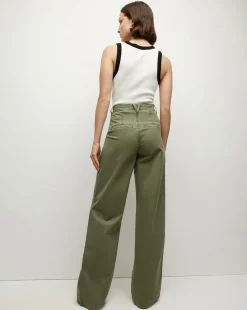 Veronica Beard Pants*Mia Wide-Leg Pleated Pant in Stone Army StoneArmy