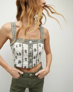 Veronica Beard Tops*Milton Floral Square-Neck Crop Tank IvoryMulti