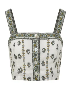 Veronica Beard Tops*Milton Floral Square-Neck Crop Tank IvoryMulti