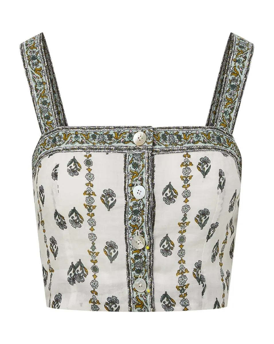 Veronica Beard Tops*Milton Floral Square-Neck Crop Tank IvoryMulti