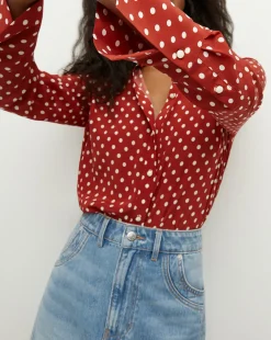 Veronica Beard Tops*Monique Polka-Dot Top in Brick Red/Ecru BrickRed/Ecru