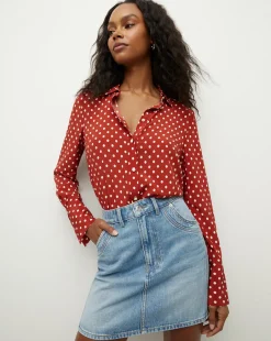 Veronica Beard Tops*Monique Polka-Dot Top in Brick Red/Ecru BrickRed/Ecru