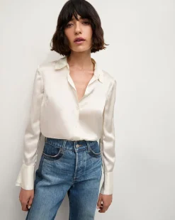 Veronica Beard Tops*Monique Silk Button-Down Shirt in Ivory