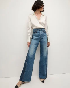 Veronica Beard Tops*Monique Silk Button-Down Shirt in Ivory