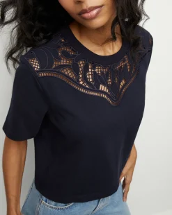 Veronica Beard Tops*Monty Cotton Cropped Tee in Navy