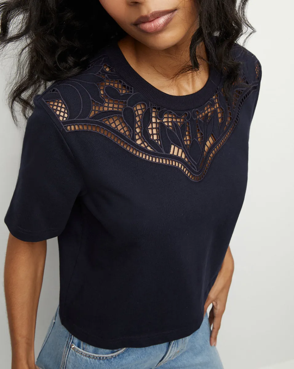 Veronica Beard Tops*Monty Cotton Cropped Tee in Navy