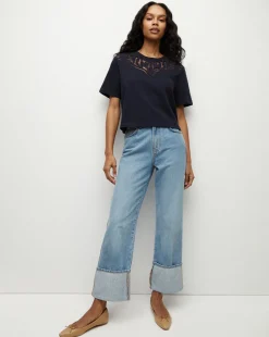 Veronica Beard Tops*Monty Cotton Cropped Tee in Navy