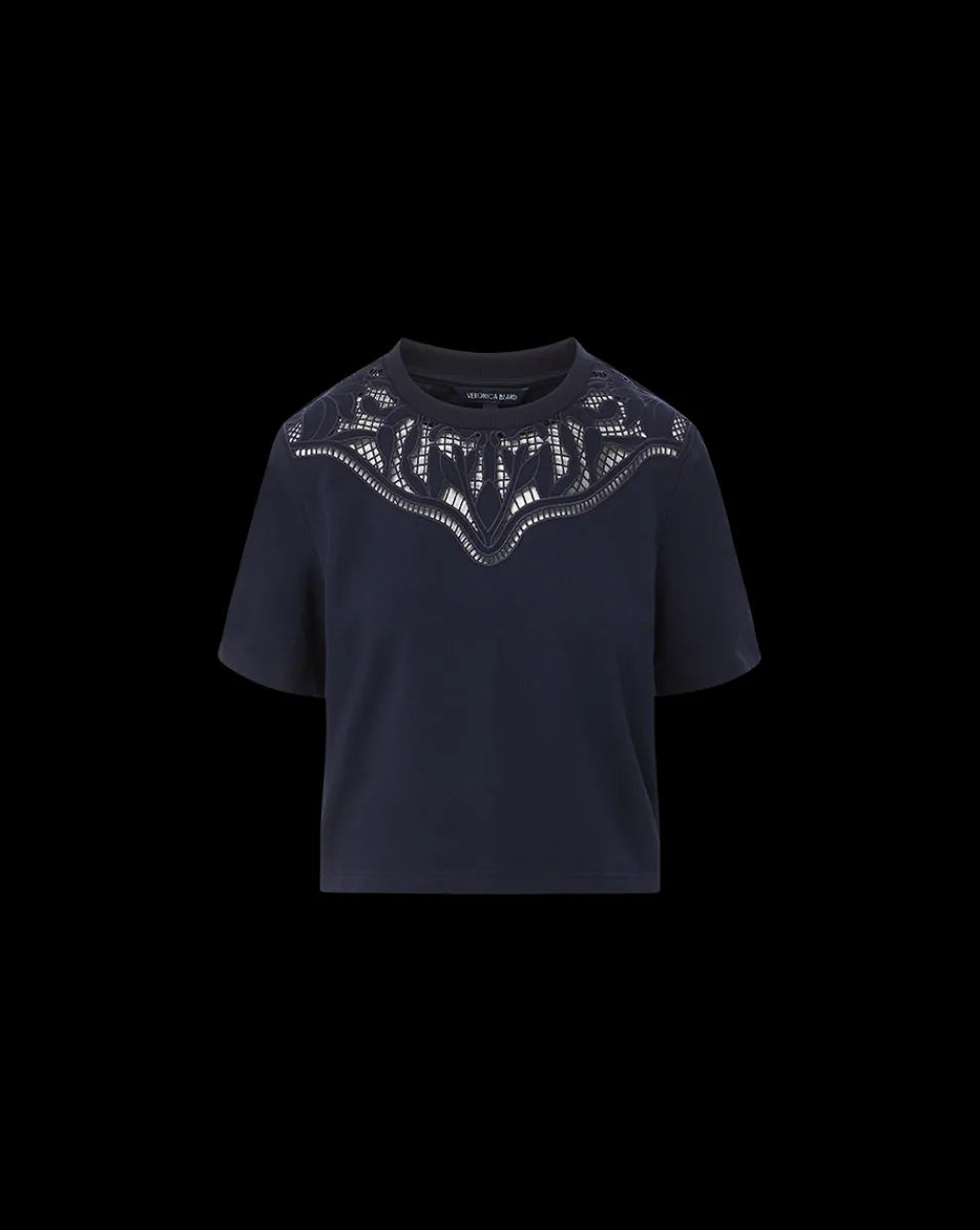 Veronica Beard Tops*Monty Cotton Cropped Tee in Navy