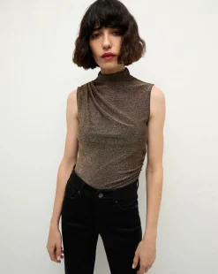 Veronica Beard Tops|Party Dressing*Mylie Sleeveless Top in Gold | High Neck Top AntiqueGoldLurex