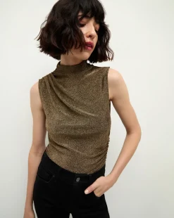 Veronica Beard Tops|Party Dressing*Mylie Sleeveless Top in Gold | High Neck Top AntiqueGoldLurex