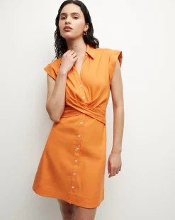 Veronica Beard Dresses*Nagano Stretch-Linen Shirtdress in Orange