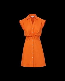 Veronica Beard Dresses*Nagano Stretch-Linen Shirtdress in Orange