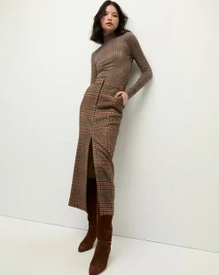 Veronica Beard Tops|The Veronicas' Favorites*Nate Plaid Turtleneck Top in Camel & Black Camel/Black