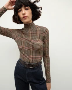Veronica Beard Tops|The Veronicas' Favorites*Nate Plaid Turtleneck Top in Camel & Black Camel/Black