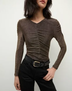 Veronica Beard Tops|The Veronicas' Favorites*Neeta Ruched Long Sleeve Top in Gold AntiqueGoldLurex