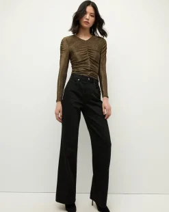 Veronica Beard Tops|The Veronicas' Favorites*Neeta Ruched Long Sleeve Top in Gold AntiqueGoldLurex