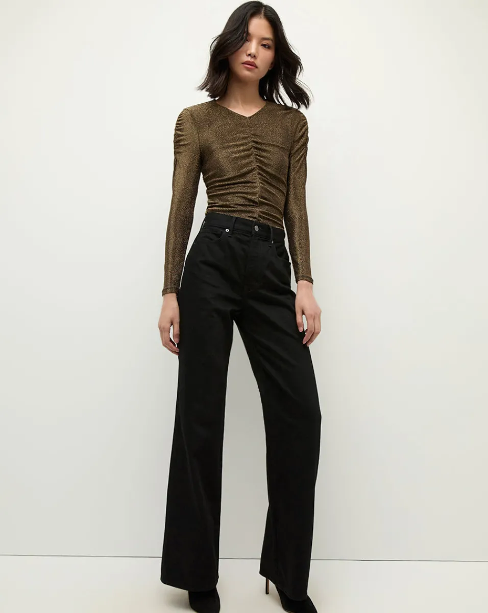 Veronica Beard Tops|The Veronicas' Favorites*Neeta Ruched Long Sleeve Top in Gold AntiqueGoldLurex