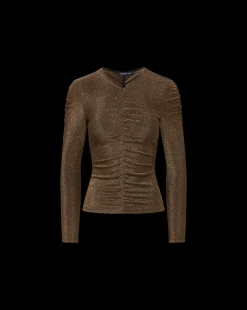 Veronica Beard Tops|The Veronicas' Favorites*Neeta Ruched Long Sleeve Top in Gold AntiqueGoldLurex