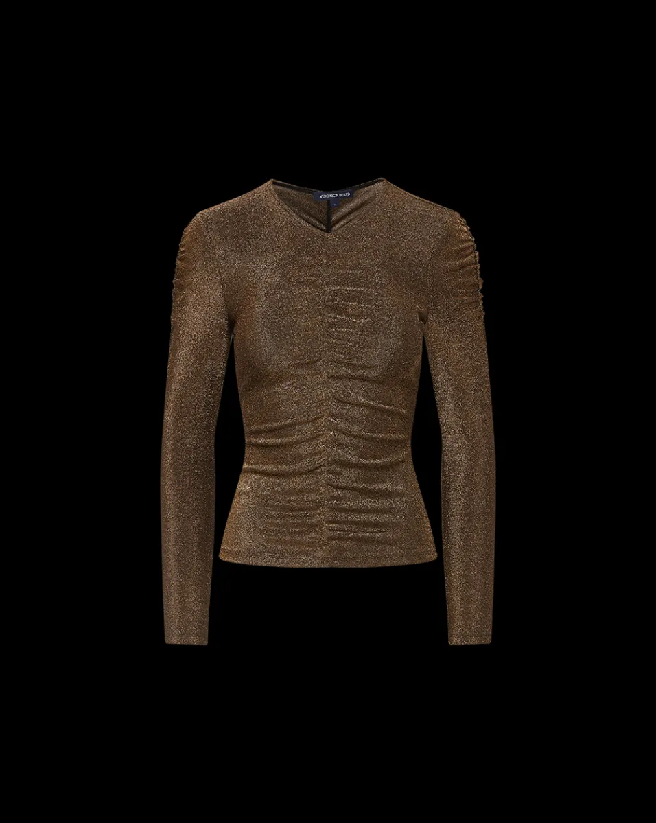 Veronica Beard Tops|The Veronicas' Favorites*Neeta Ruched Long Sleeve Top in Gold AntiqueGoldLurex