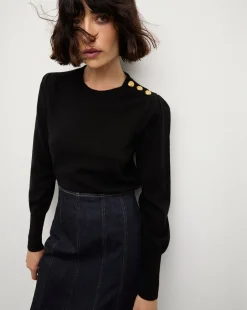 Veronica Beard Sweaters|Tops*Nelia Cashmere Pullover | Button Accent in Black