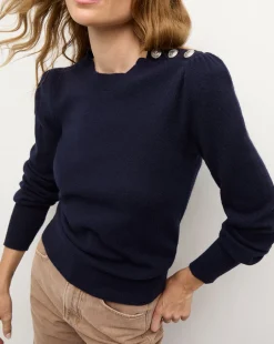 Veronica Beard Sweaters|Tops*Nelia Cashmere Pullover | Button Accent in Navy