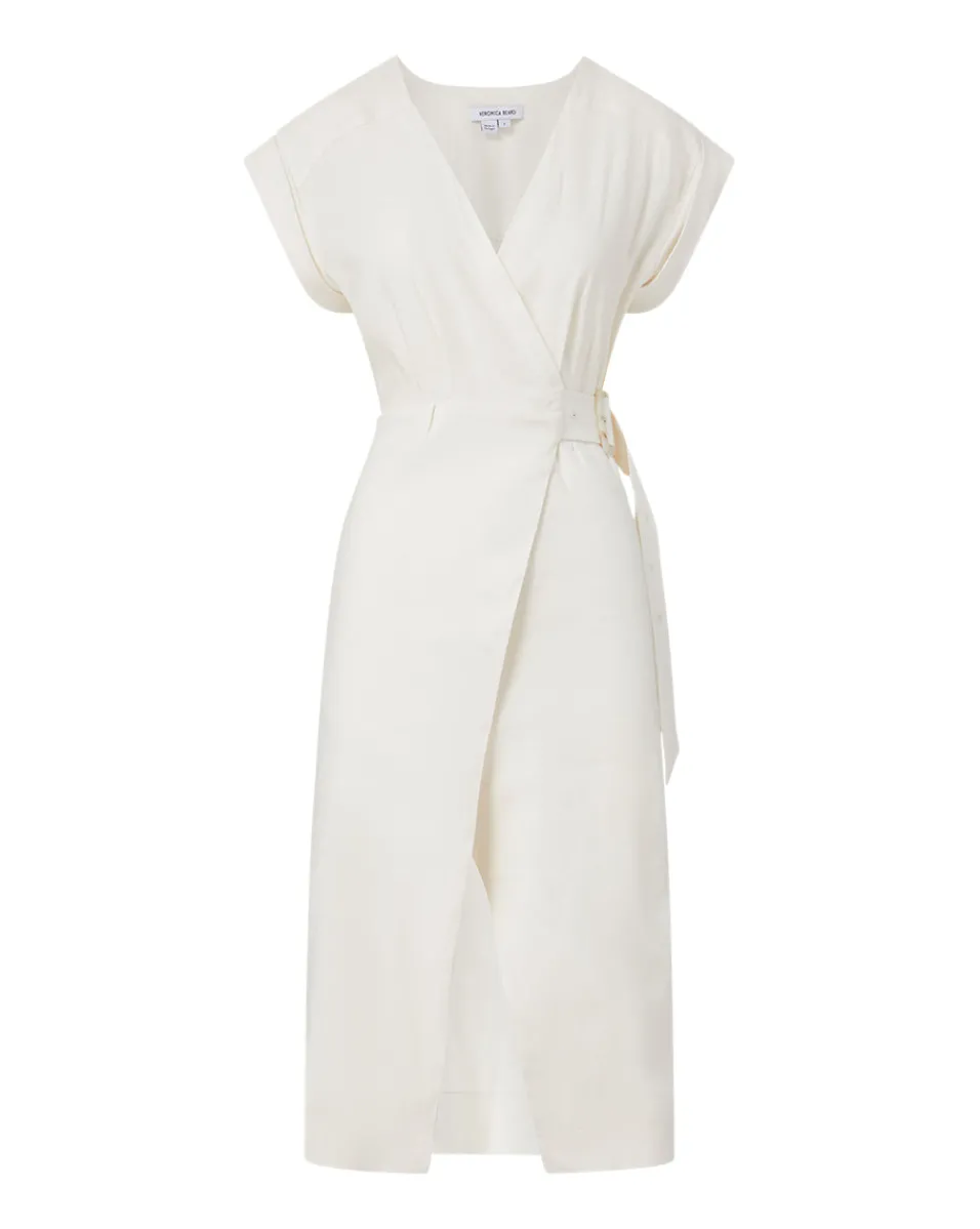Veronica Beard Dresses*Octavia Stretch-Linen Wrap Dress Off-White