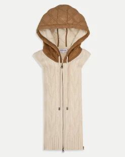 Veronica Beard Dickeys*Orine Quilted Hoodie Dickey in Ivory & Brown Russet/Ivory