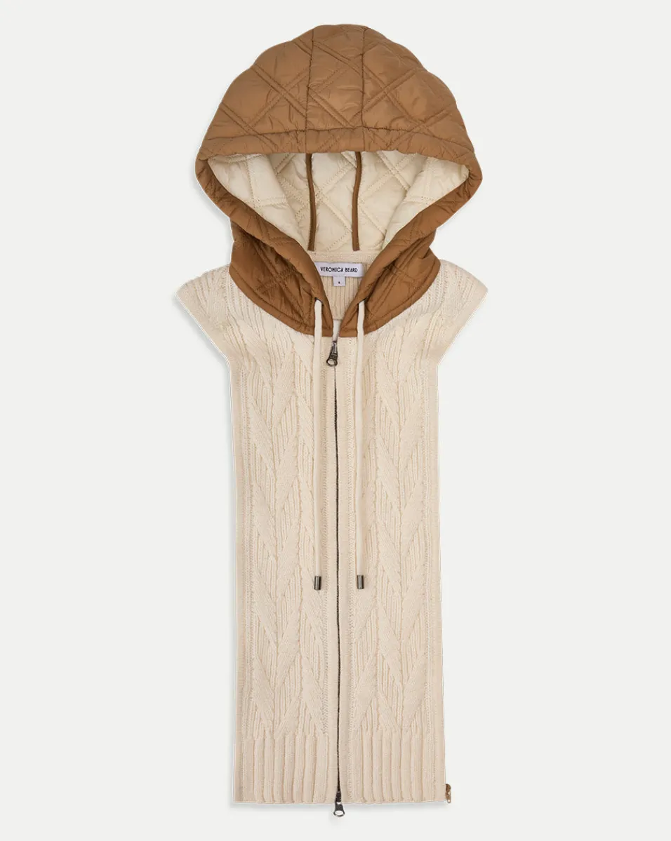 Veronica Beard Dickeys*Orine Quilted Hoodie Dickey in Ivory & Brown Russet/Ivory