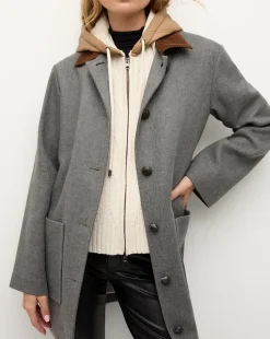 Veronica Beard Dickeys*Orine Quilted Hoodie Dickey in Ivory & Brown Russet/Ivory