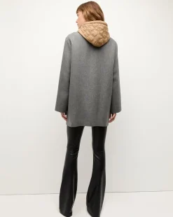 Veronica Beard Dickeys*Orine Quilted Hoodie Dickey in Ivory & Brown Russet/Ivory