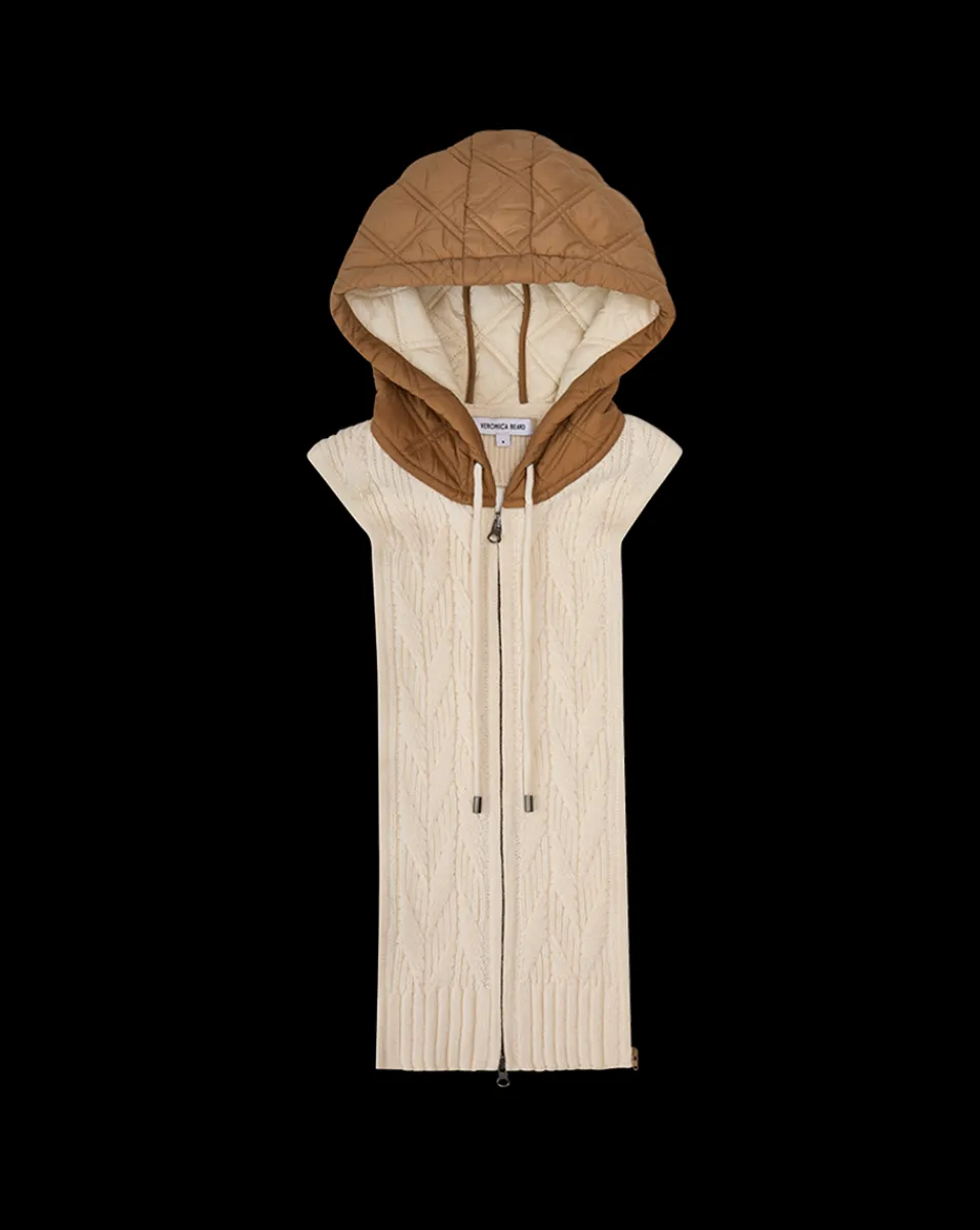 Veronica Beard Dickeys*Orine Quilted Hoodie Dickey in Ivory & Brown Russet/Ivory