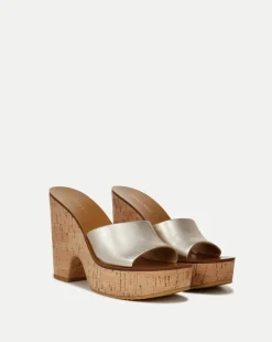 Veronica Beard Sandals*Paulita Metallic Wedge Sandal Platinum