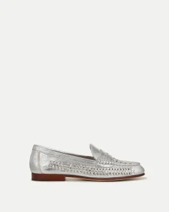 Veronica Beard Flats & Loafers*Penny Woven Metallic Leather Loafer Silver