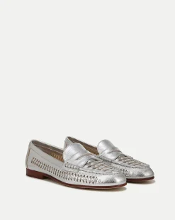 Veronica Beard Flats & Loafers*Penny Woven Metallic Leather Loafer Silver