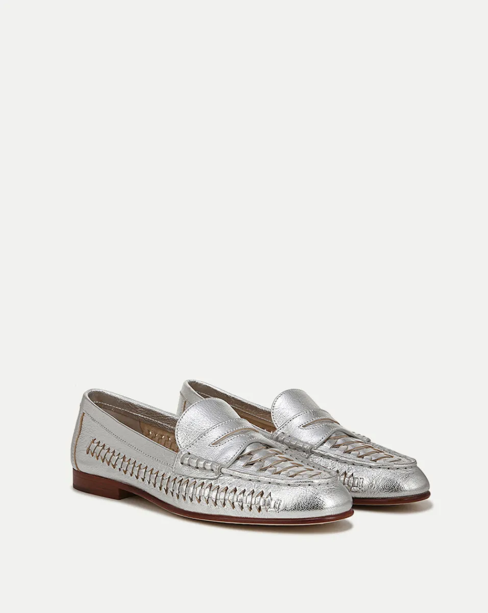 Veronica Beard Flats & Loafers*Penny Woven Metallic Leather Loafer Silver