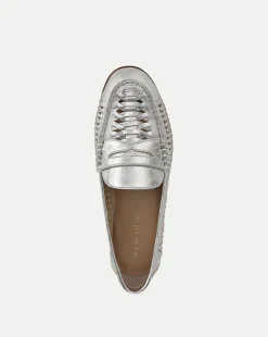 Veronica Beard Flats & Loafers*Penny Woven Metallic Leather Loafer Silver