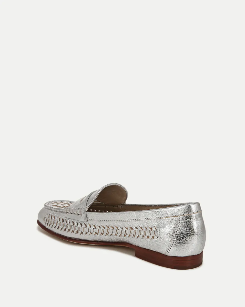 Veronica Beard Flats & Loafers*Penny Woven Metallic Leather Loafer Silver