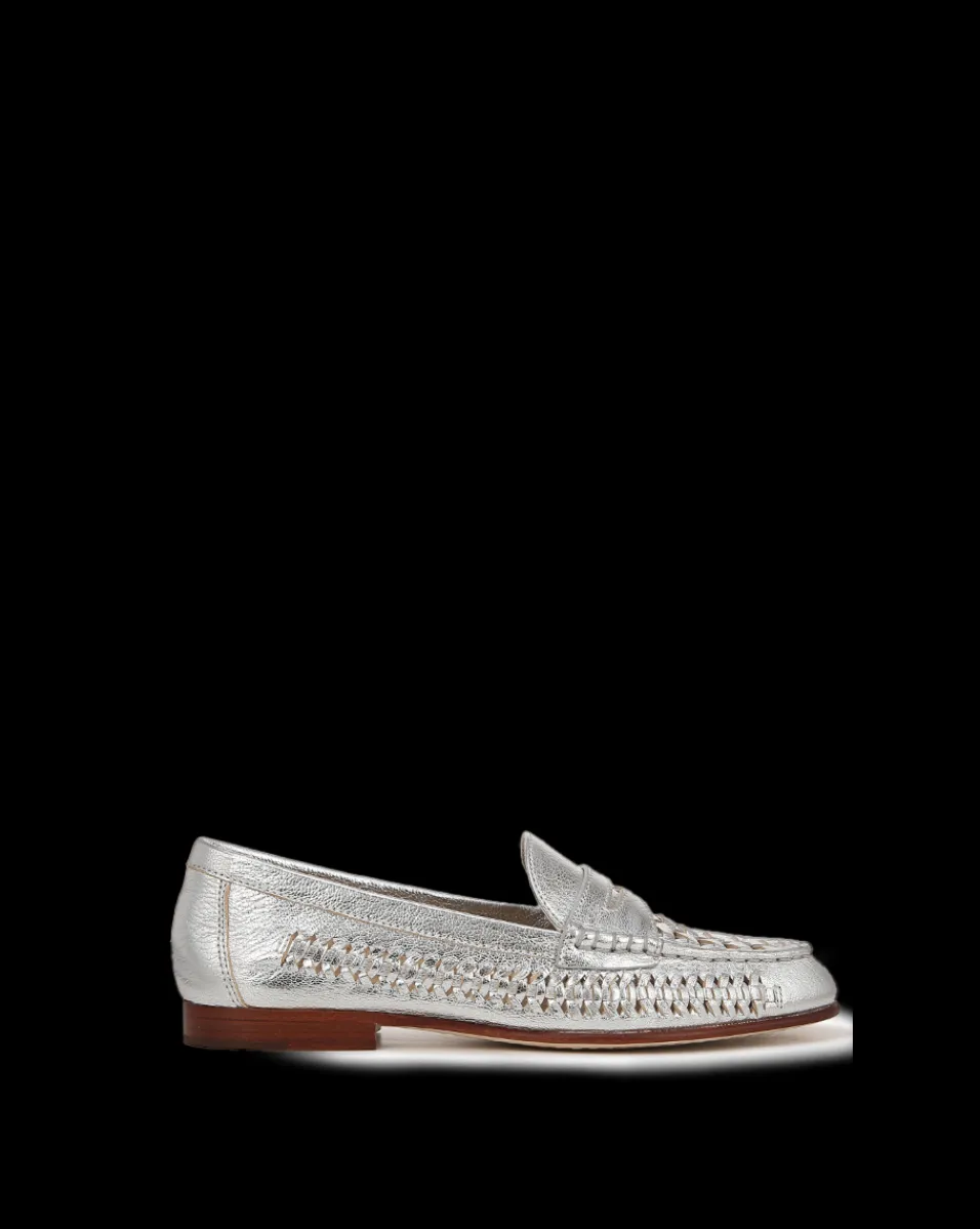 Veronica Beard Flats & Loafers*Penny Woven Metallic Leather Loafer Silver