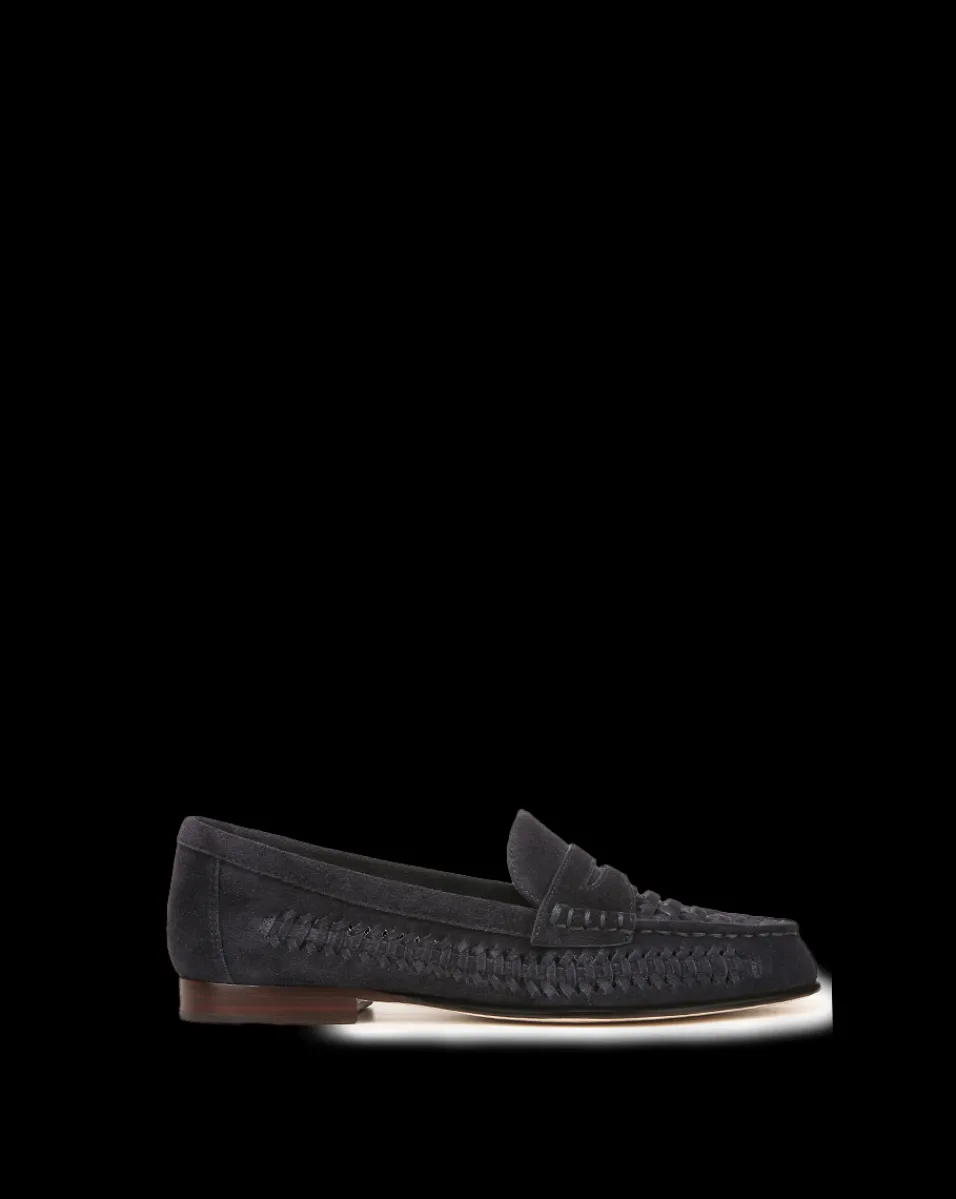 Veronica Beard Flats & Loafers*Penny Woven Suede Loafer IndigoBlue