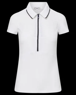 Veronica Beard Tops*Performance Mesh Polo in White/Navy