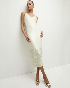 Veronica Beard Dresses*Perla Sequin Midi Slip Dress IridescentOff-White