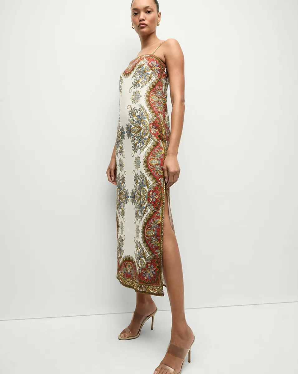 Veronica Beard Dresses*Petra Linen Maxi Dress in Cream & Red Dove/RedMulti