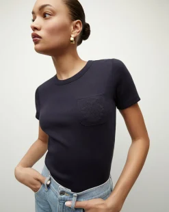 Veronica Beard Tops*Pruitt Ribbed Tee | Logo Pocket in Navy