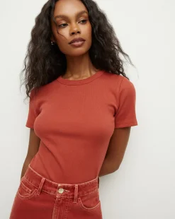 Veronica Beard Tops*Pruitt Ribbed Tee in Brick Red BrickRed
