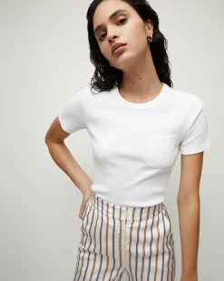 Veronica Beard Tops*Pruitt Ribbed Pocket Tee White